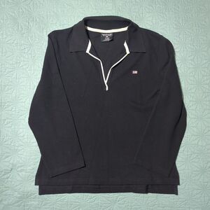 Vintage Polo Jeans Co Ralph Lauren Black Cropped Polo Shirt 3/4 Sleeve L 90s Y2K